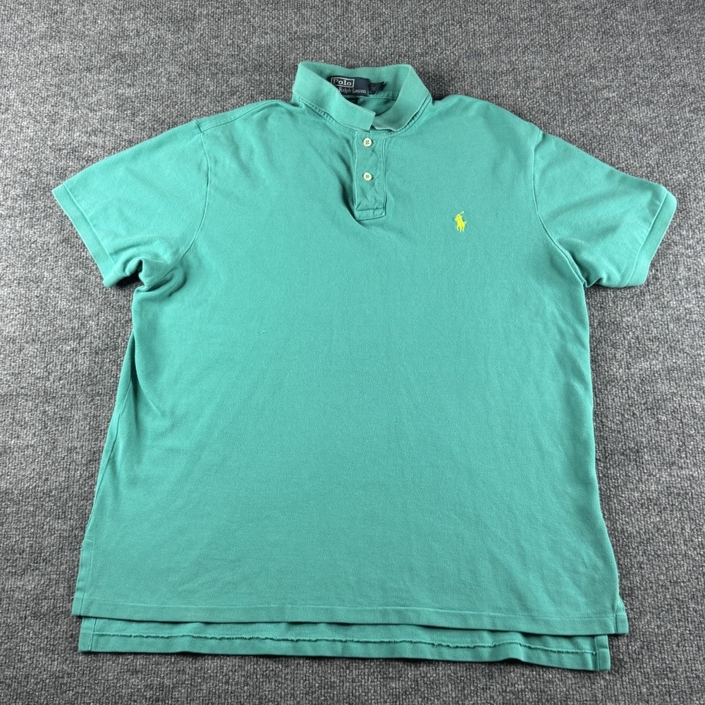 Polo Ralph Lauren Shirt Men XL Teal Short Sleeve Button Down Cotton Custom Fit